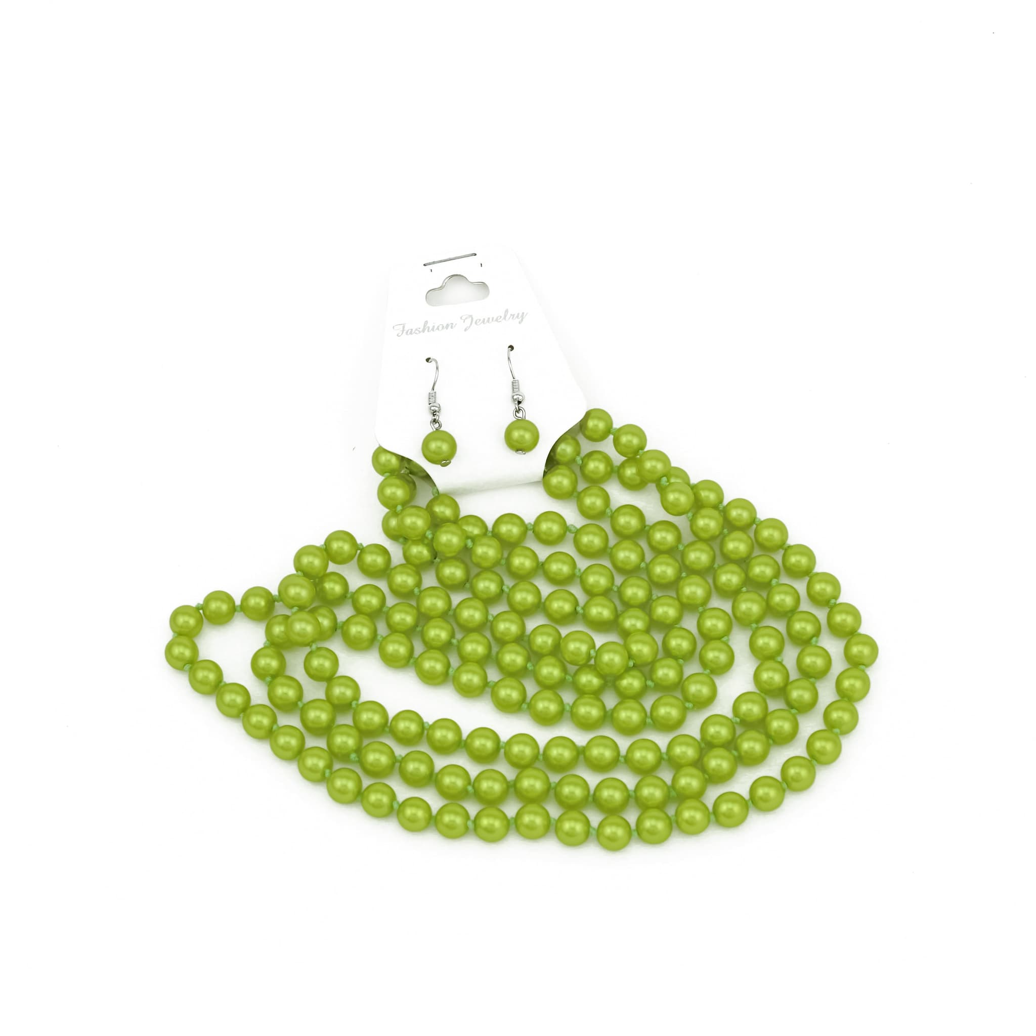Lime Green Pearl Necklace & Earrings Set