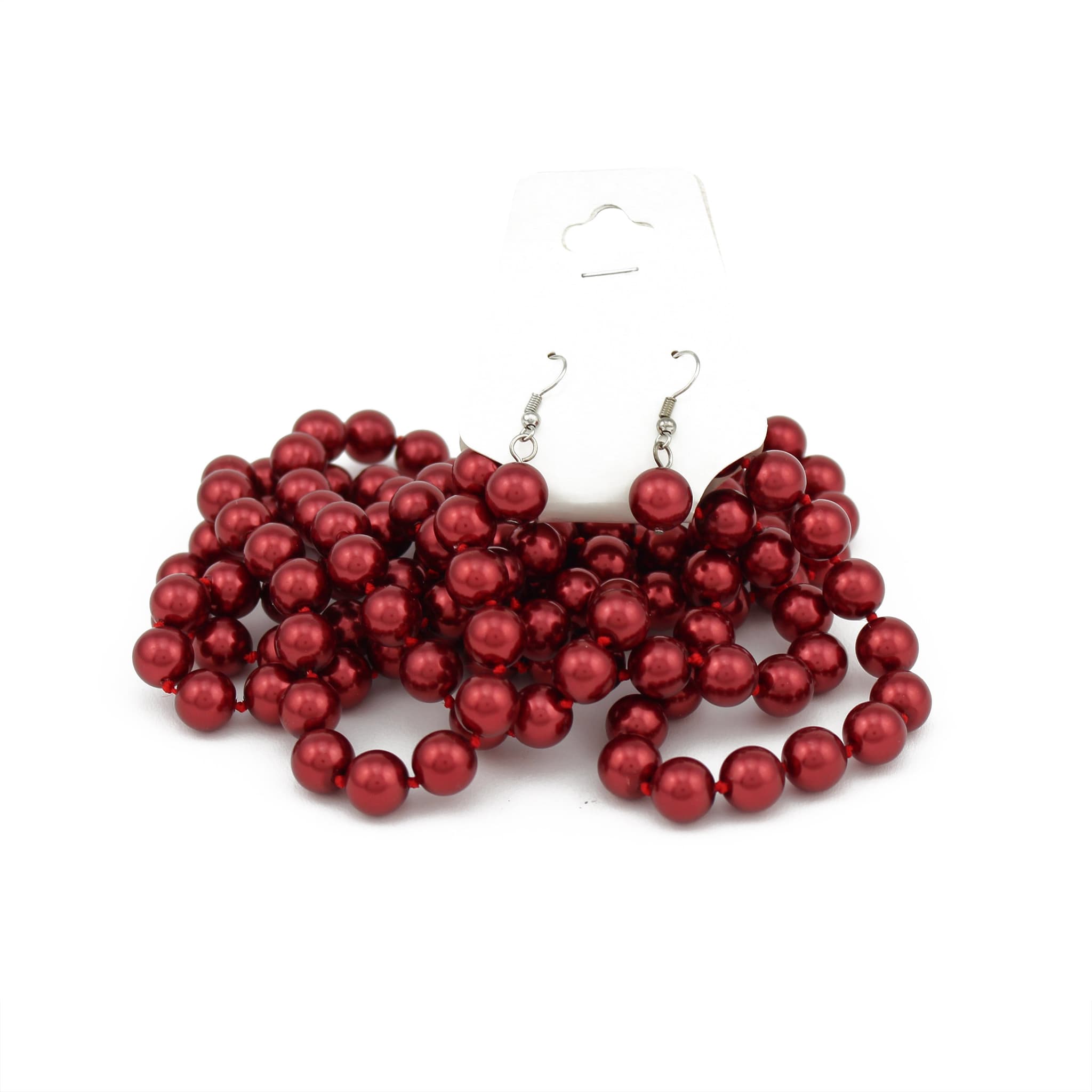 Red Pearl Necklace & Earrings Set