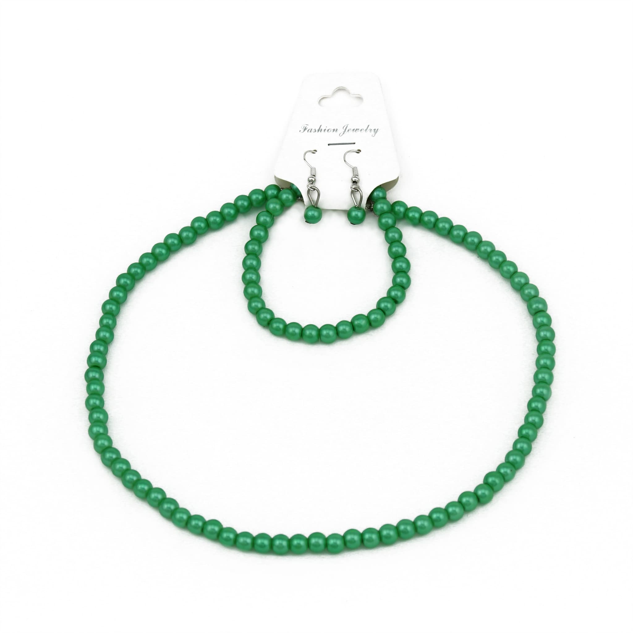 Green Pearl Necklace & Earrings Set