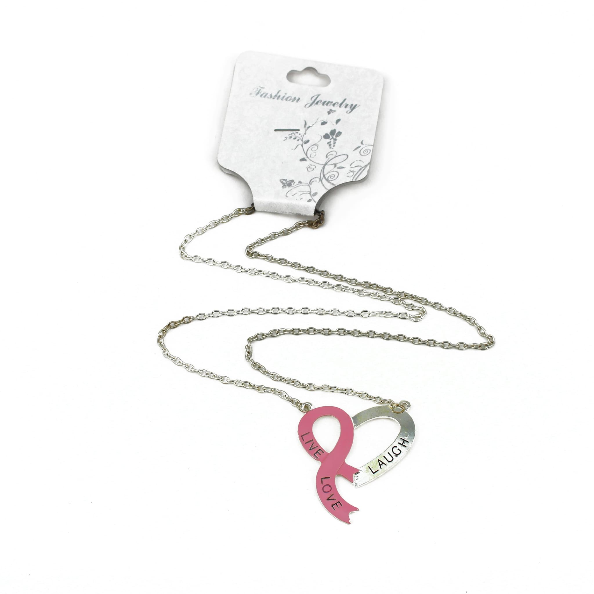 Live Laugh Love Pink Ribbon Necklace